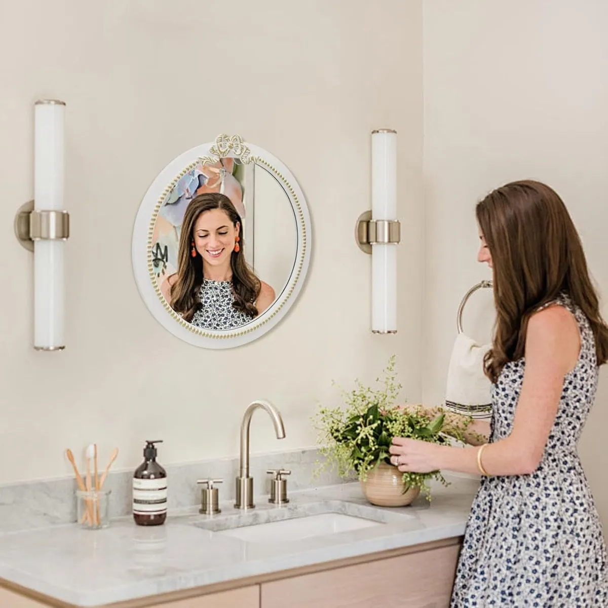 Vintage Round Wall Mirror 20inch Farmhouse Vanity - Image 4