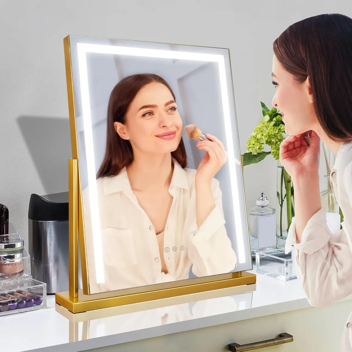 52 cm Square Touch Switch Table Mirror Gold LED - Image 1