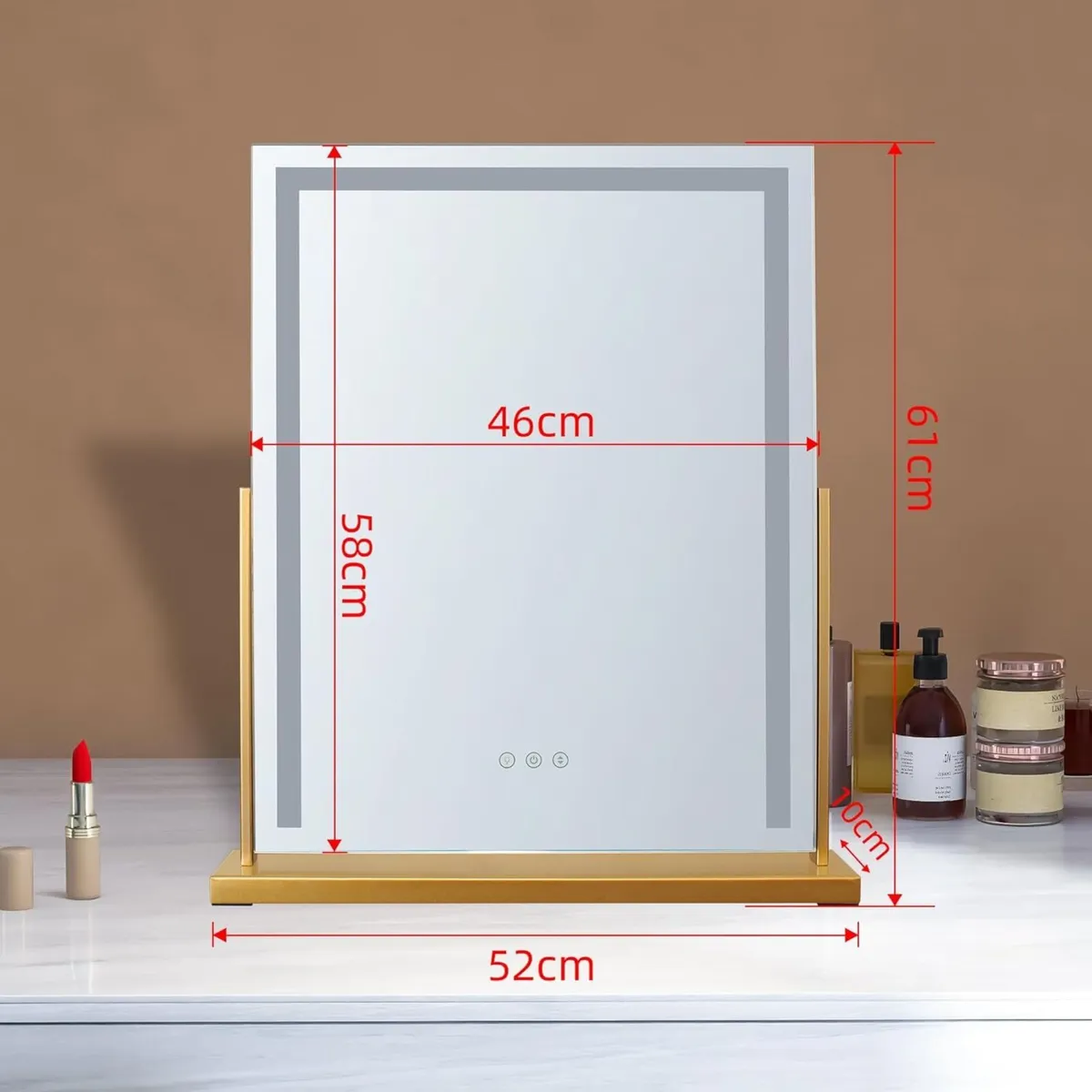 52 cm Square Touch Switch Table Mirror Gold LED - Image 2