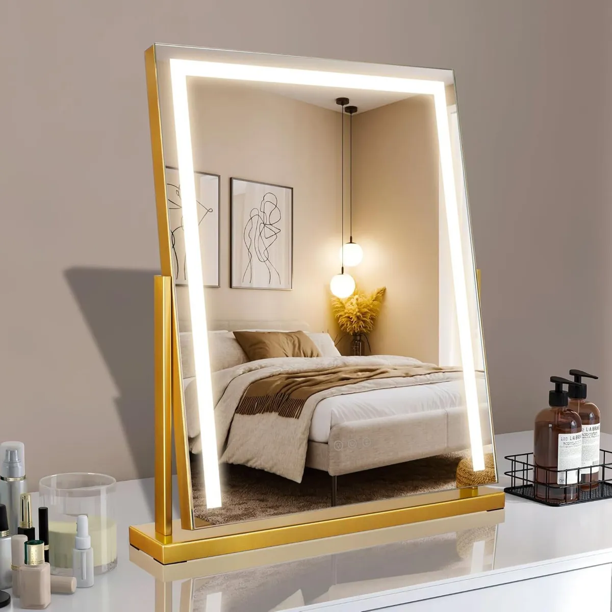 52 cm Square Touch Switch Table Mirror Gold LED - Image 3