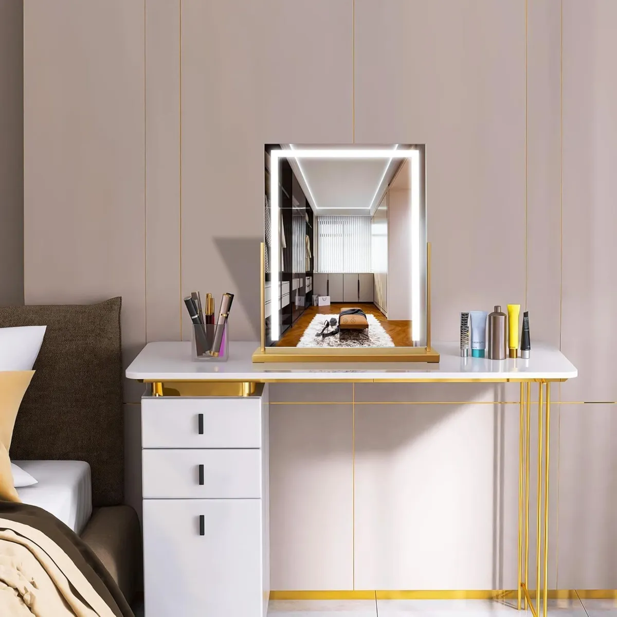 52 cm Square Touch Switch Table Mirror Gold LED - Image 4