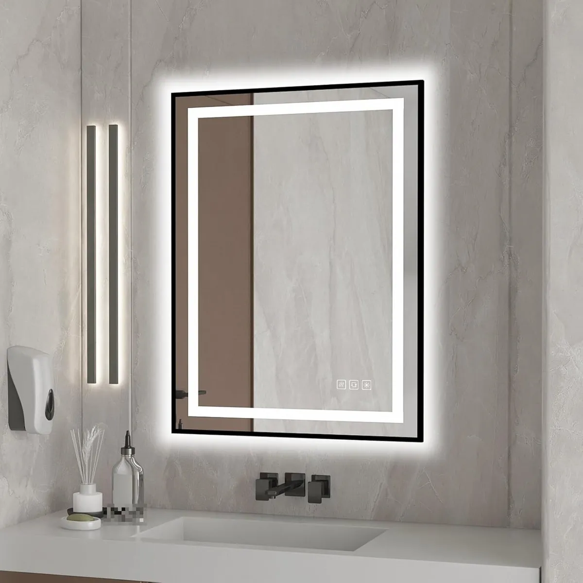 Bathroom LED Mirror with Black Frame 450 x 600 mm - Image 1