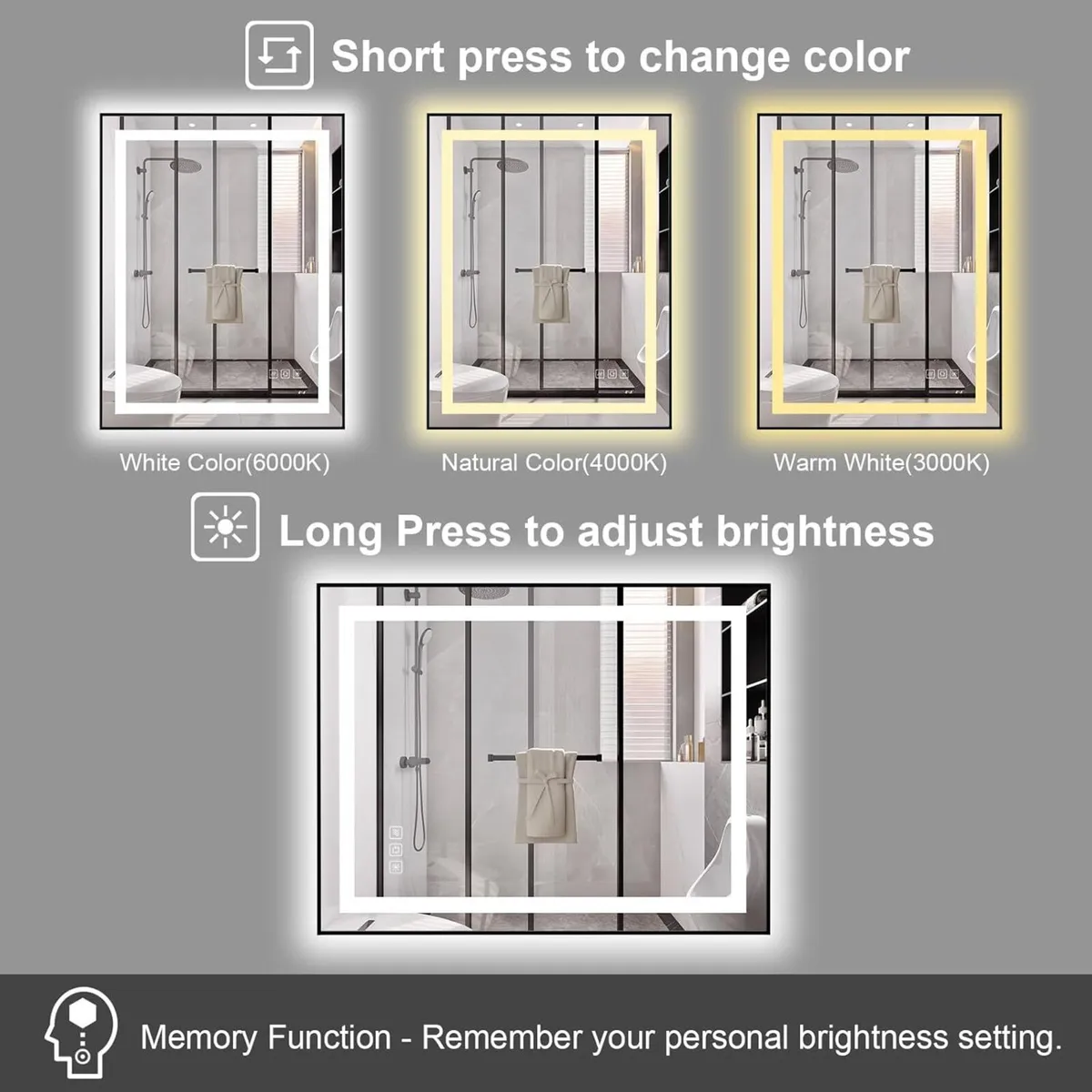 Bathroom LED Mirror with Black Frame 450 x 600 mm - Image 2