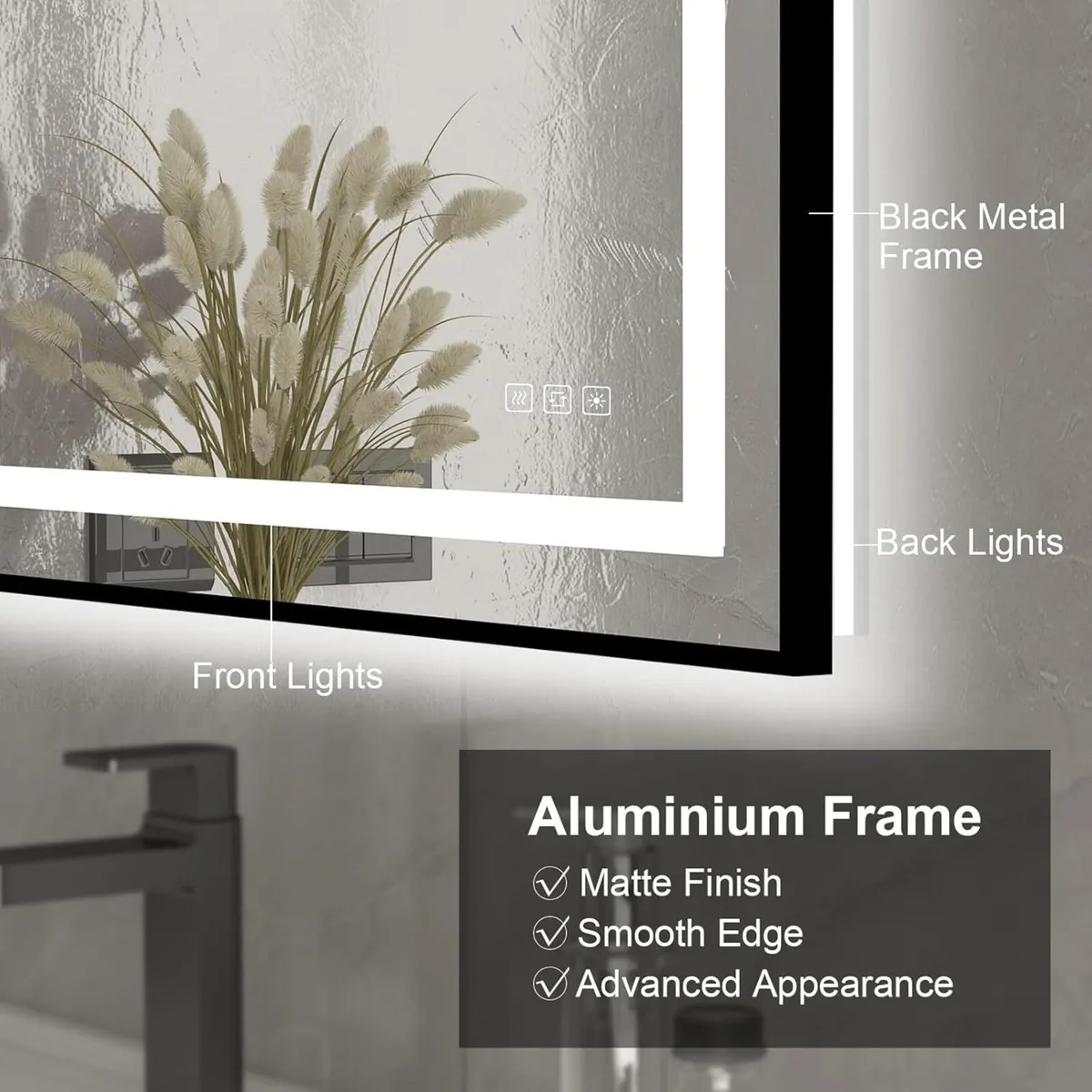 Bathroom LED Mirror with Black Frame 450 x 600 mm - Image 3