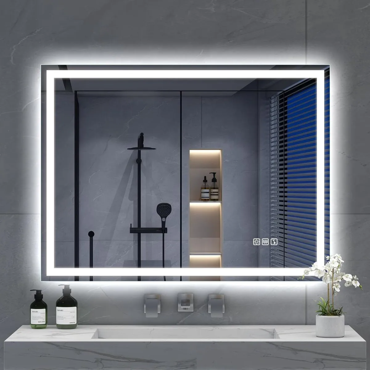 Bluetooth-Bathroom-Mirror-with-LED-Lights - Image 1