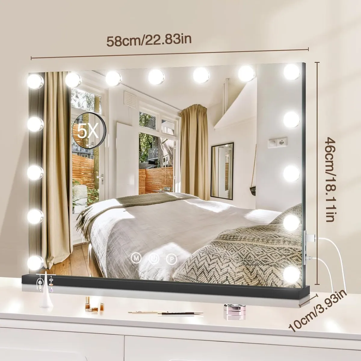 Vanity Makeup Mirror with Lights 58 x 48CM Large - Image 2