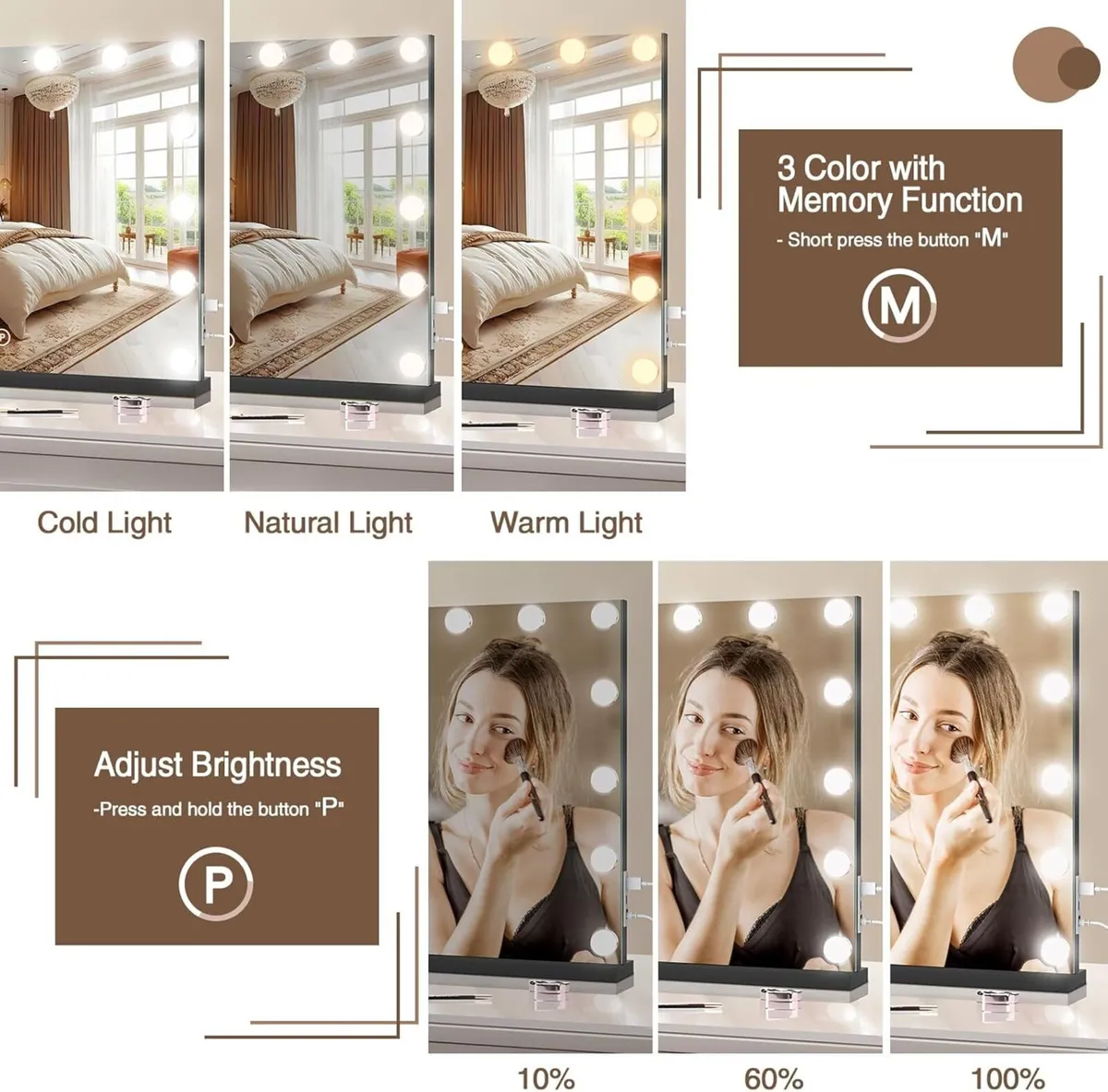 Vanity Makeup Mirror with Lights 58 x 48CM Large - Image 4