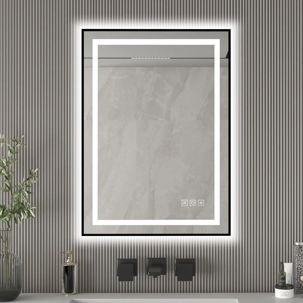Bathroom LED Mirror with Black Frame 500 x 700 mm - Image 1