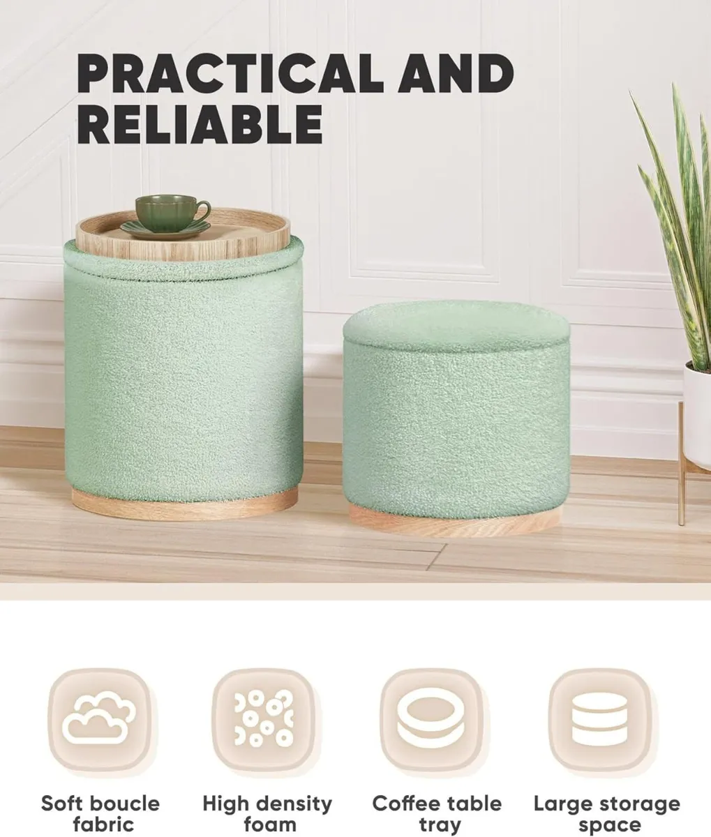 Round Green Ottoman with Storage Set of 2 Makeup - Image 4