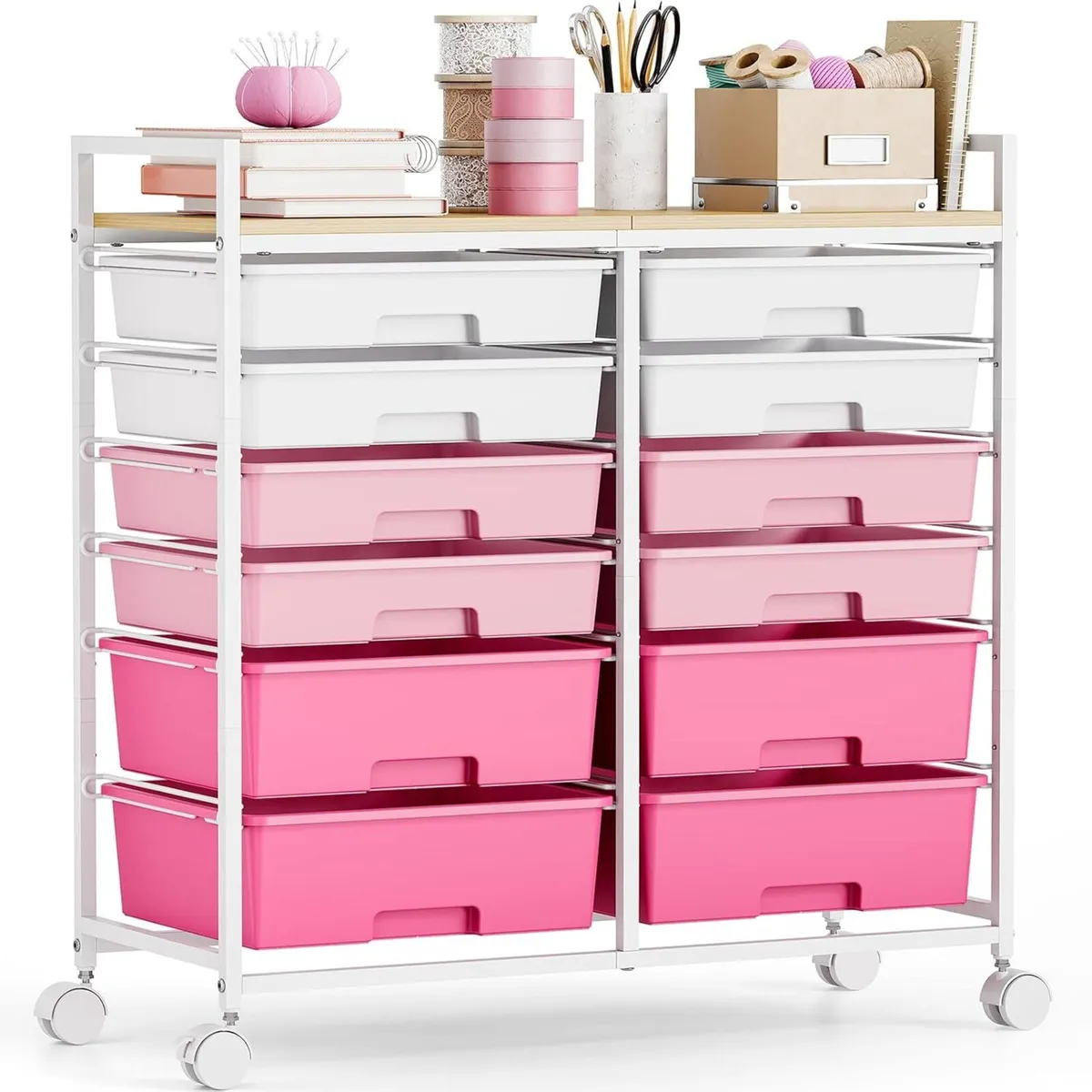 12-Drawer-Plastic-Rolling-Storage-Utility-Craft-Or - Image 1