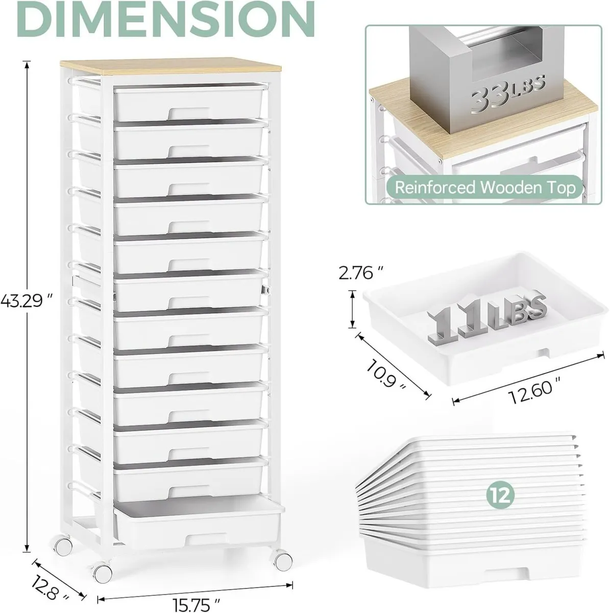 Storage Trolley with 12 Drawers Arts and Crafts - Image 3