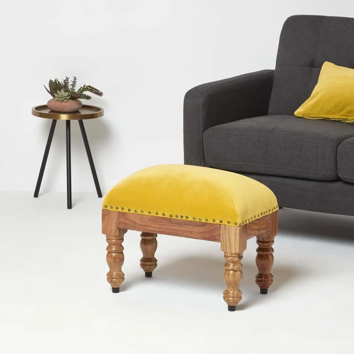 Mustard Yellow Velvet Footstool 50 x 30 cm - Image 3