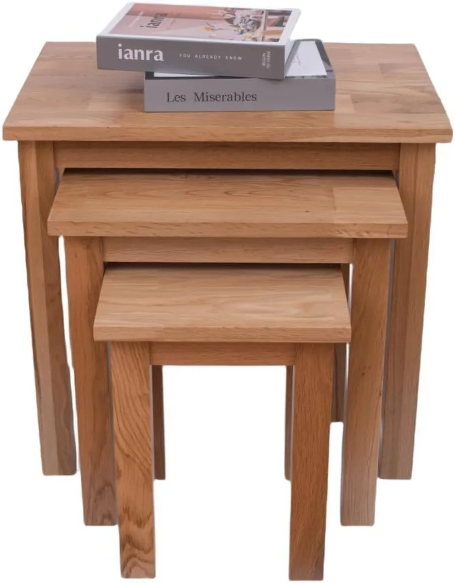 Natural Gold Solid Oak Nesting Nest Of Tables 3 - Image 3