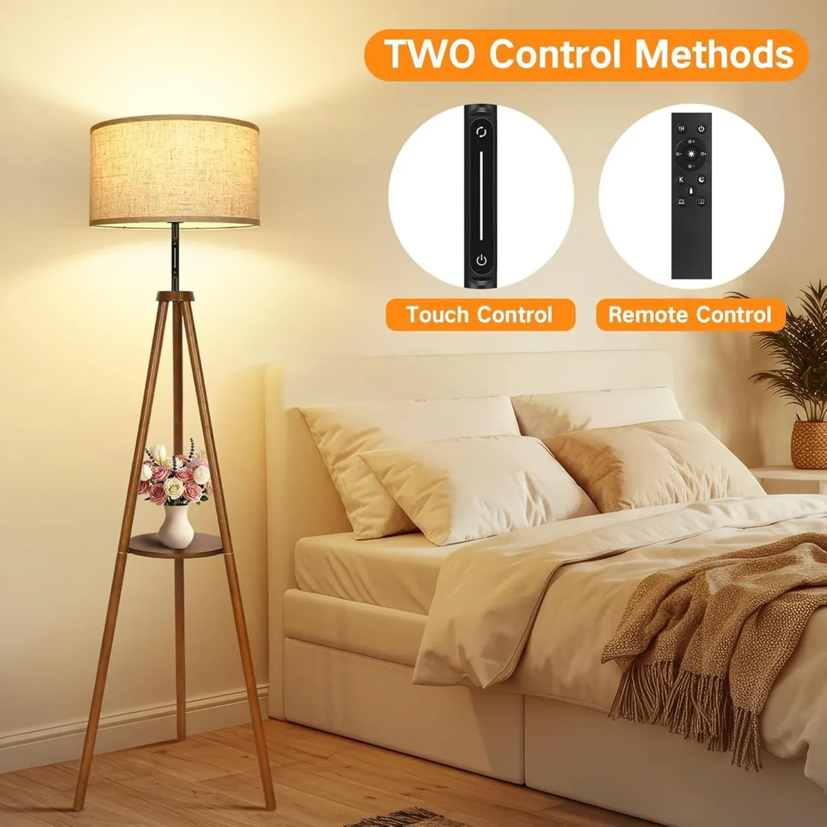 Solid Wooden Tripod Floor Lamp Touch Control - Image 3