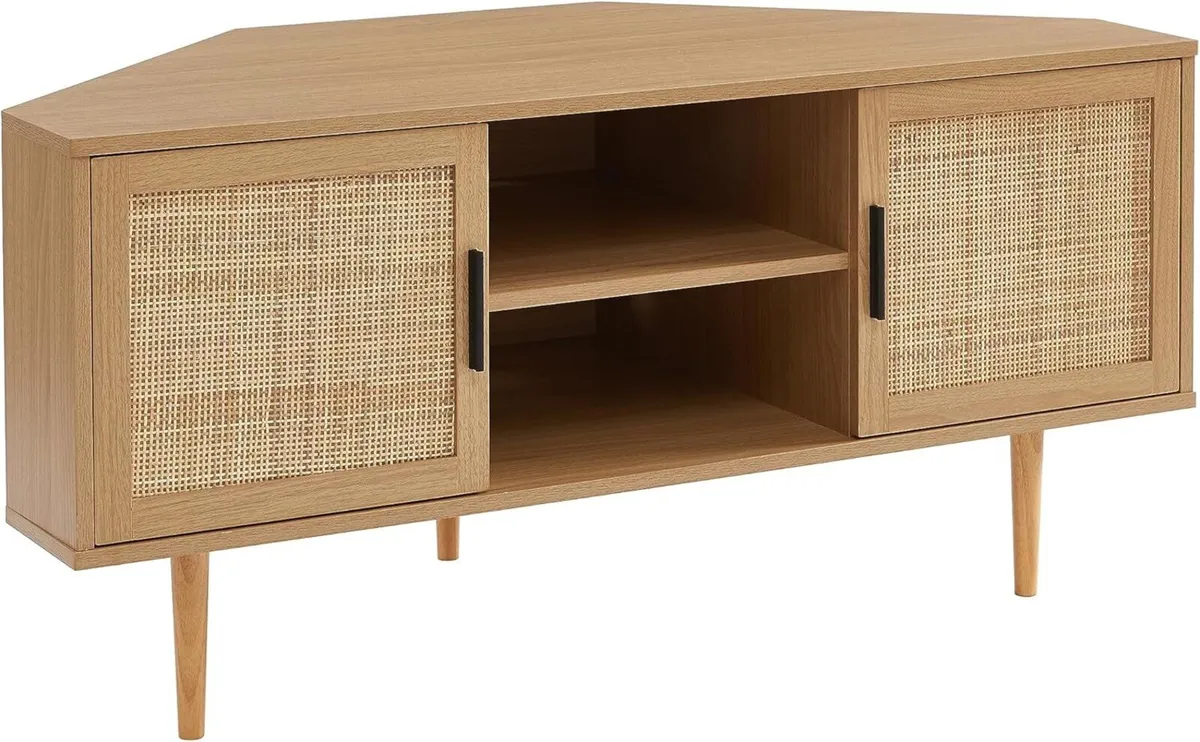 AMANA Corner TV Unit in Oak Effect and Rattan - Image 1