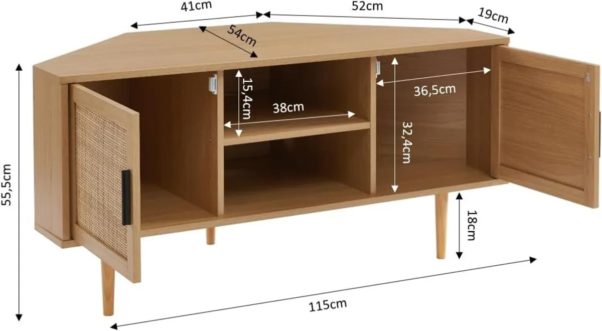AMANA Corner TV Unit in Oak Effect and Rattan - Image 3