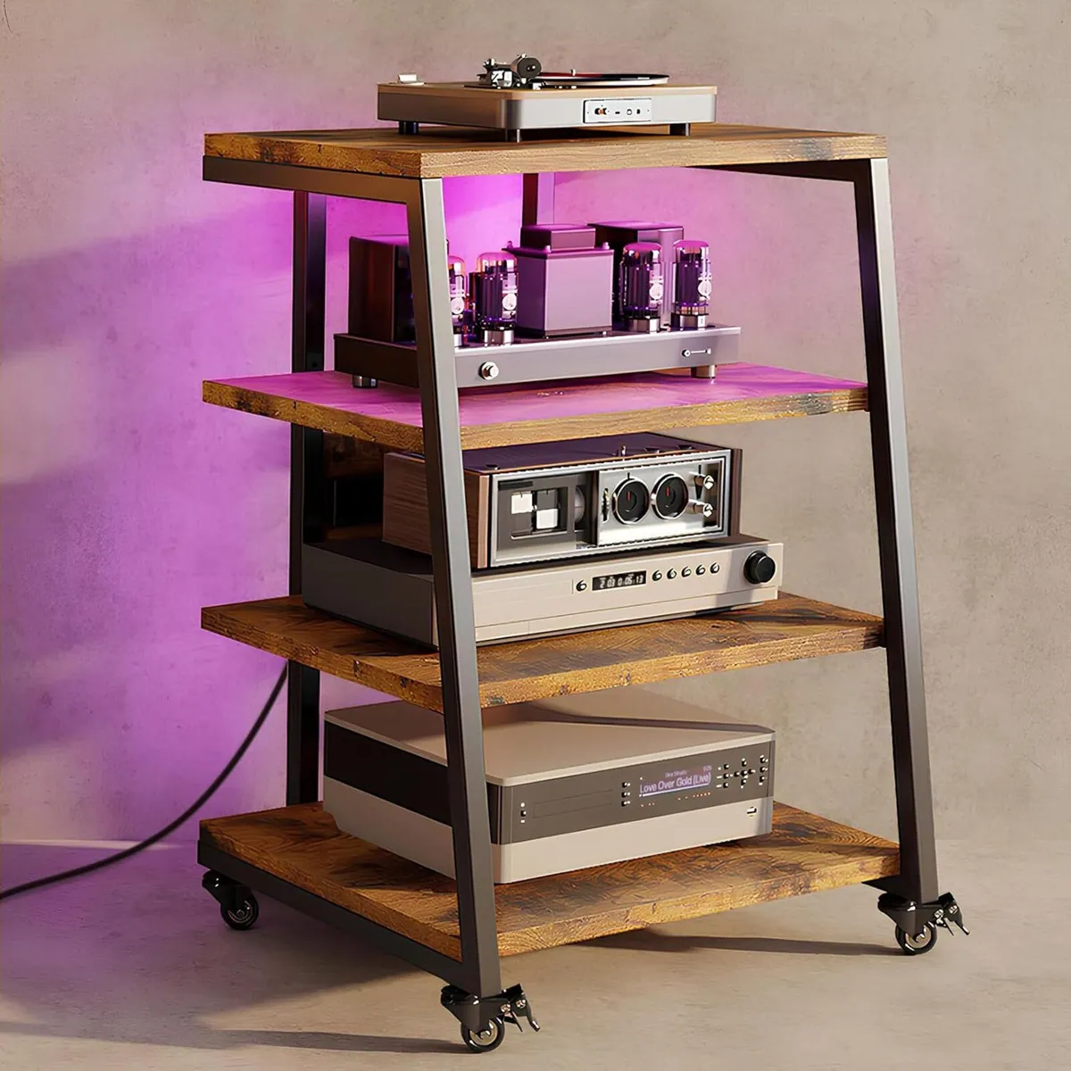 HIFI Stand Record Player 4-Tier Wooden Shelves - Image 1