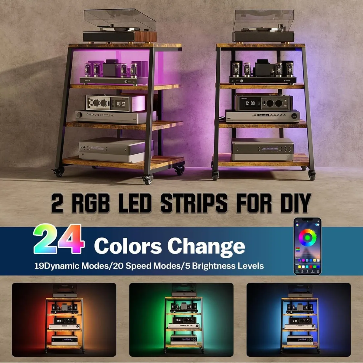 HIFI Stand Record Player 4-Tier Wooden Shelves - Image 3