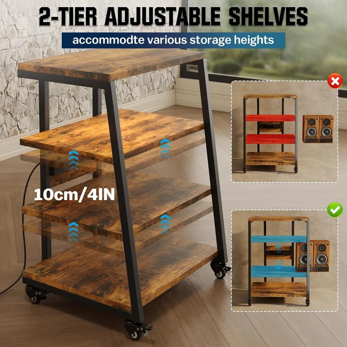 HIFI Stand Record Player 4-Tier Wooden Shelves - Image 4