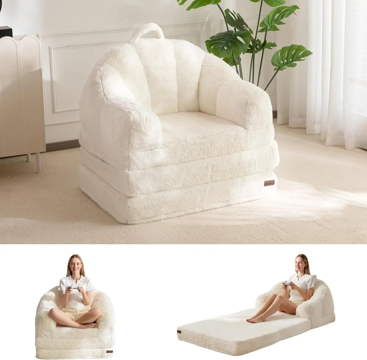 Folding Sofa Bed Comfy Faux Fur Fabric Convertible - Image 1