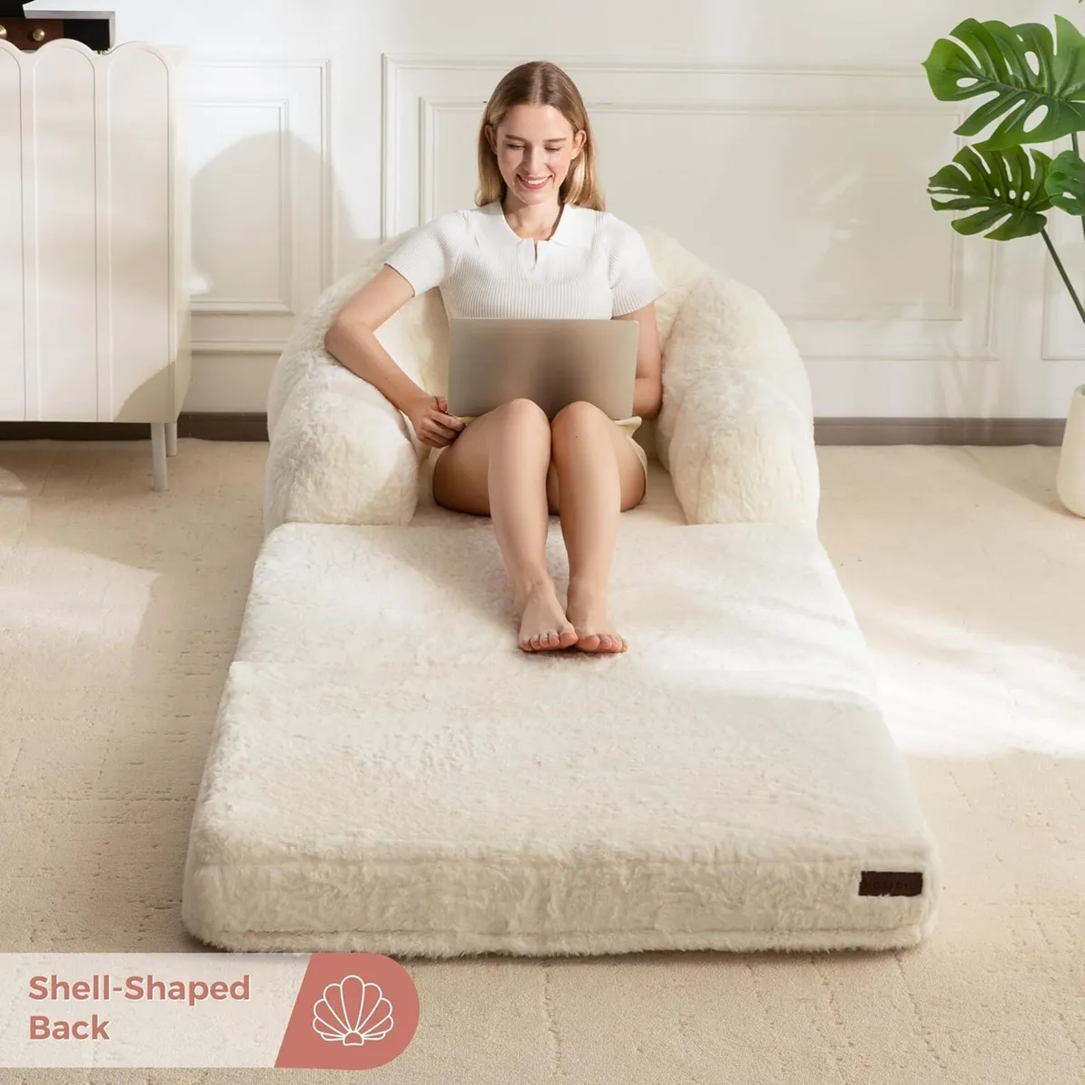 Folding Sofa Bed Comfy Faux Fur Fabric Convertible - Image 2