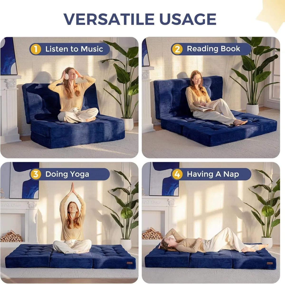 Folding Mattress Comfy Corduroy Foldable with - Image 3