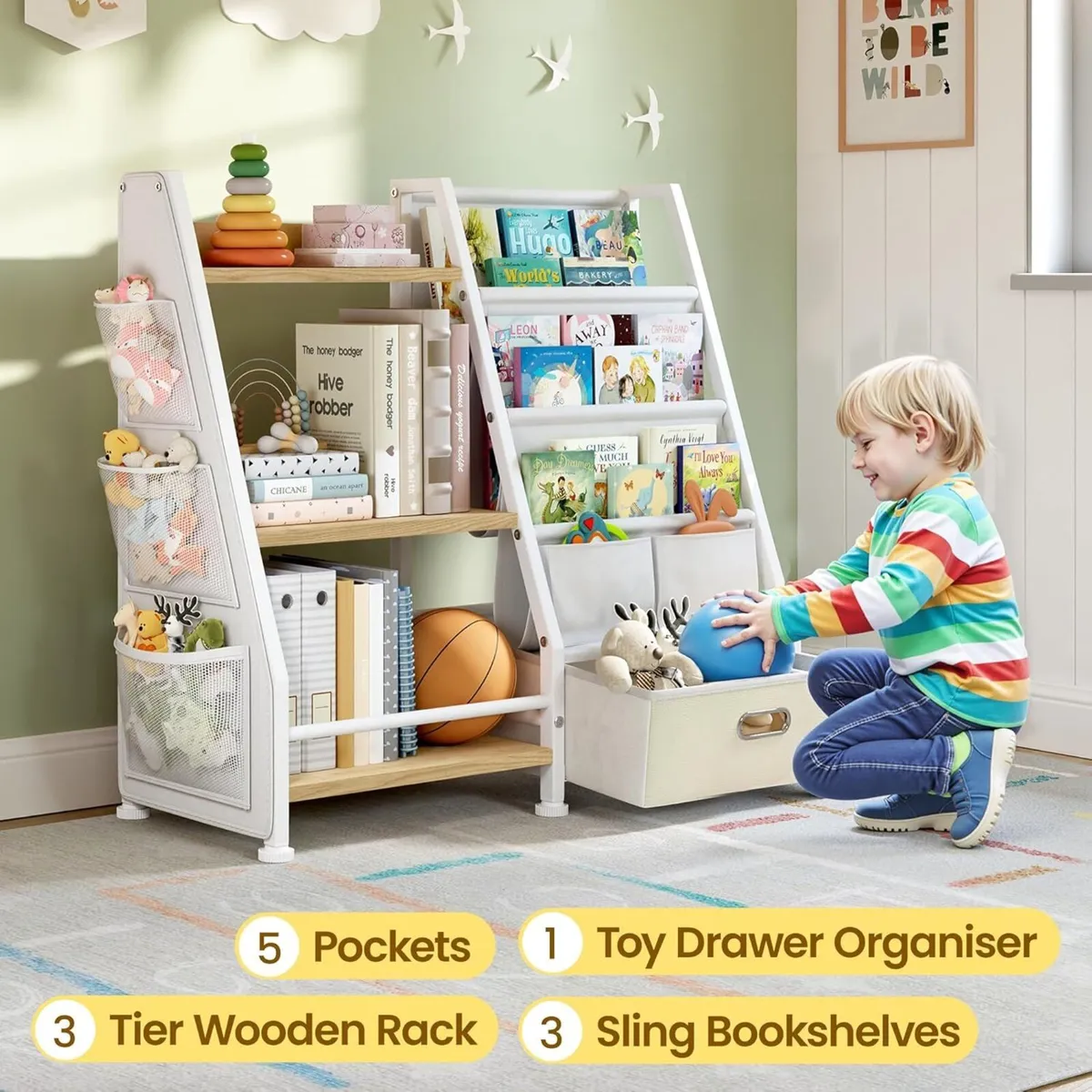 Kids Bookshelf and Toy Storage Organizer: 3-Tier - Image 3