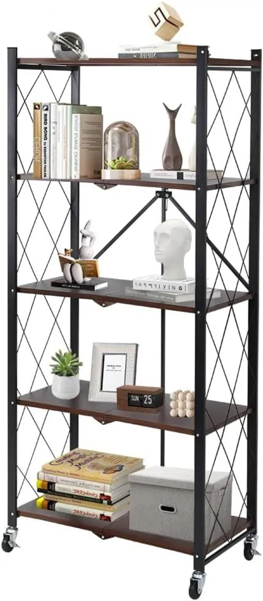 Folding Storage Shelves on Wheels 5-Tier Metal - Image 1