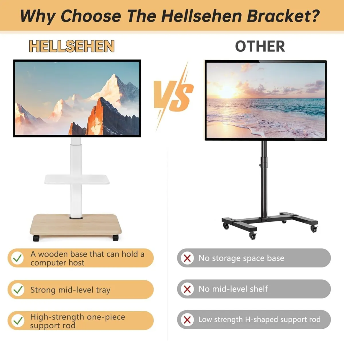 Rolling TV Stand for 32-70 Inch Flat Curved LED - Image 4