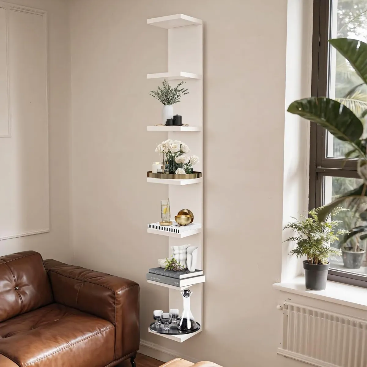 Solid Wood 7 Tier Wall Shelf Unit Vertical - Image 2