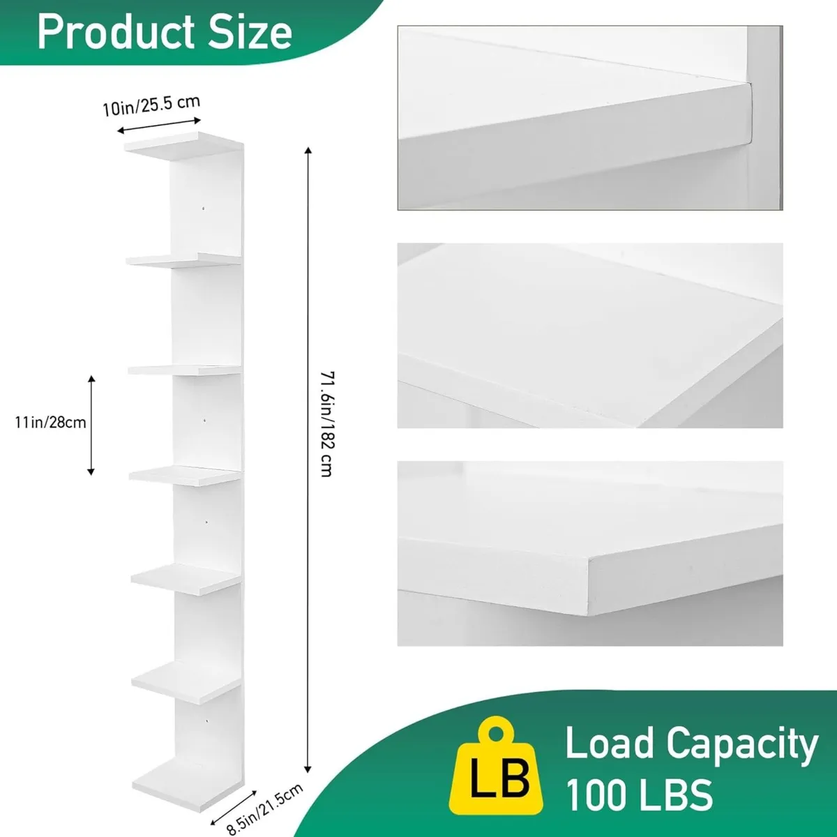 Solid Wood 7 Tier Wall Shelf Unit Vertical - Image 3