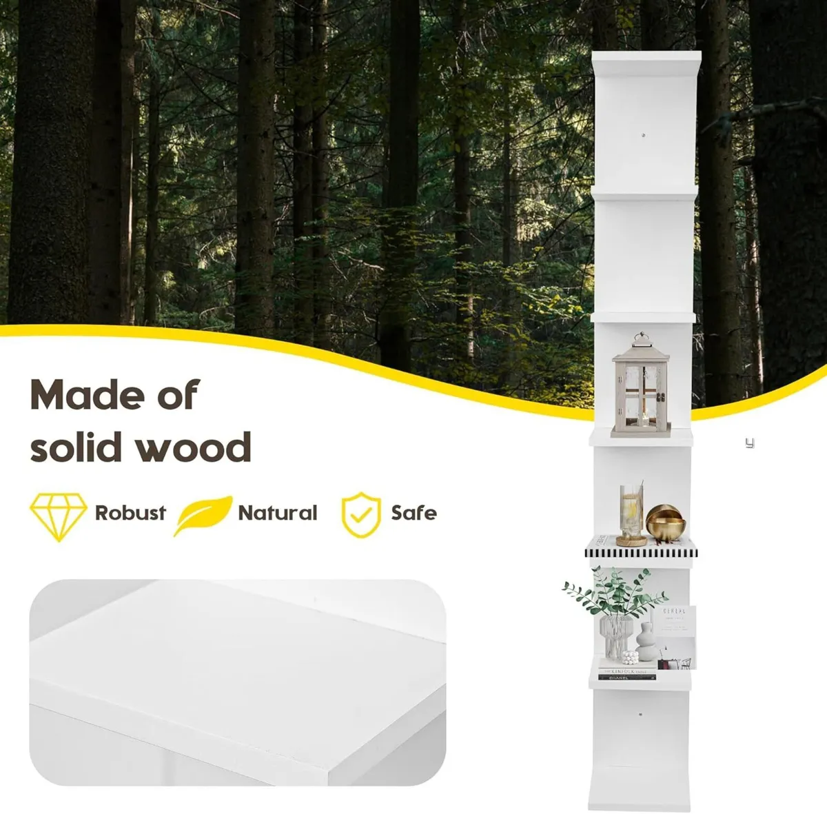 Solid Wood 7 Tier Wall Shelf Unit Vertical - Image 4