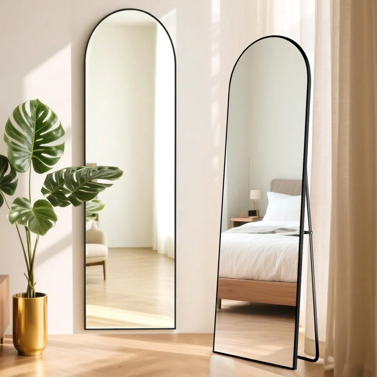 Black Arch Floor Mirror 152x42cm Aluminium Frame - Image 1
