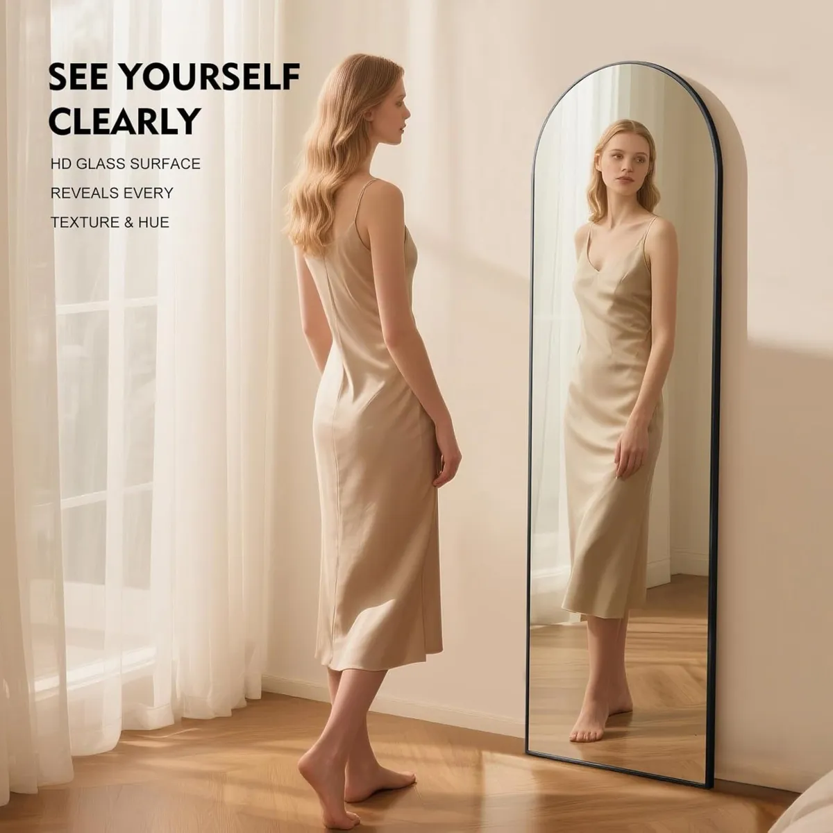 Black Arch Floor Mirror 152x42cm Aluminium Frame - Image 2