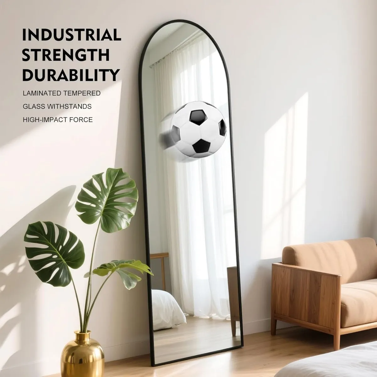 Black Arch Floor Mirror 152x42cm Aluminium Frame - Image 4