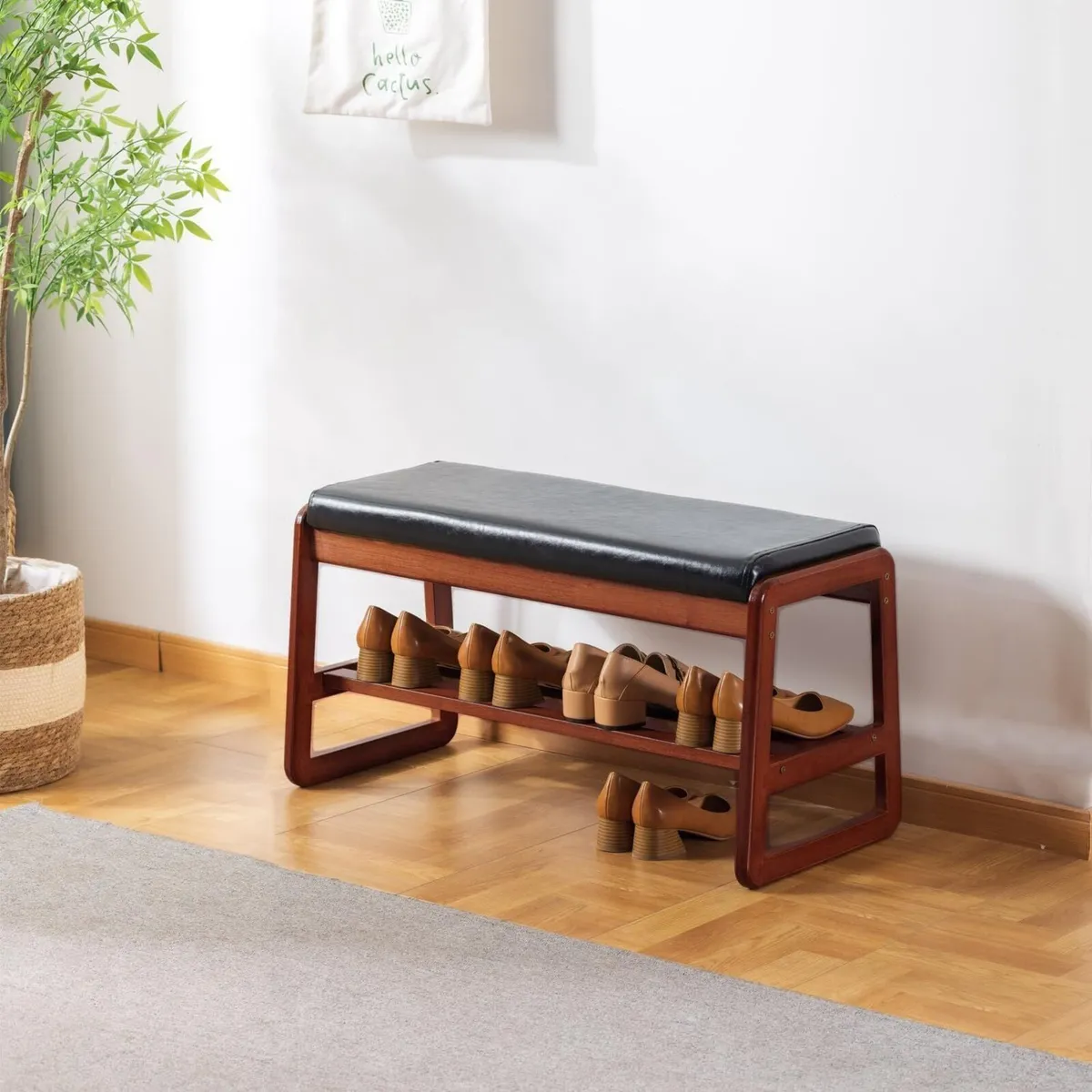Solid Wood Shoe Bench 2-Tier Wooden Storage - Image 1