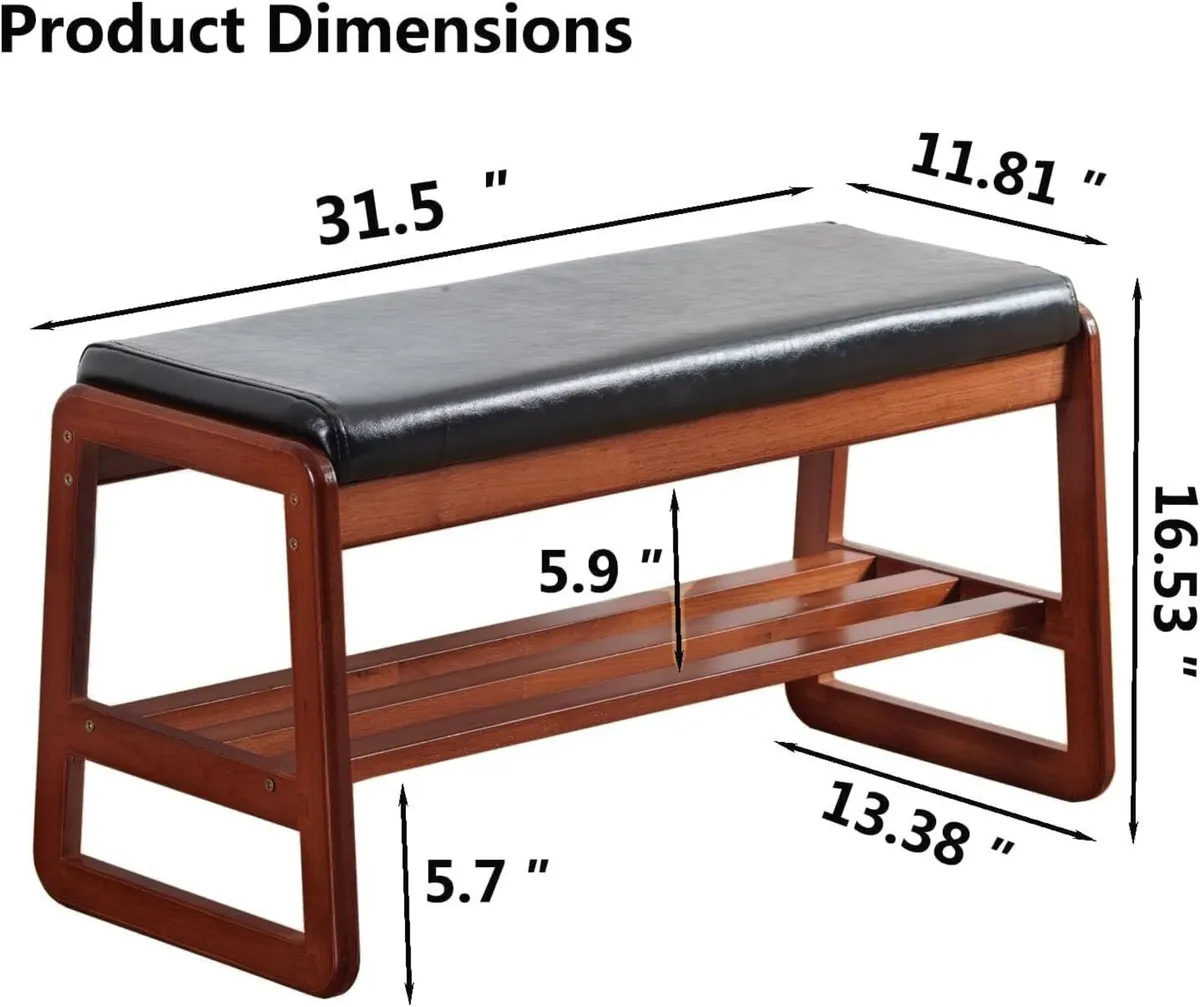 Solid Wood Shoe Bench 2-Tier Wooden Storage - Image 2