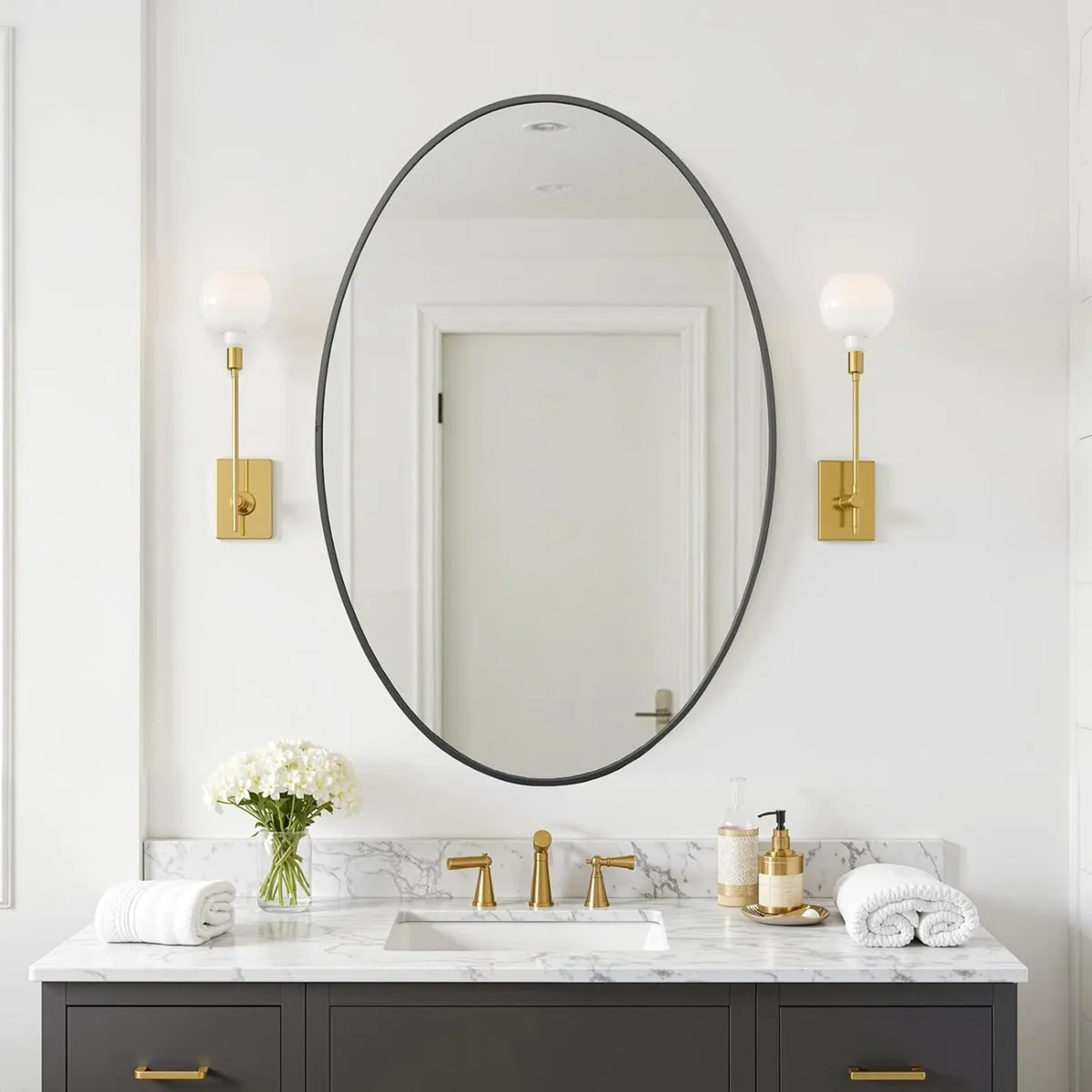 Oval Wall Mirror 61x91 cm Black Wall-Mounted - Image 1