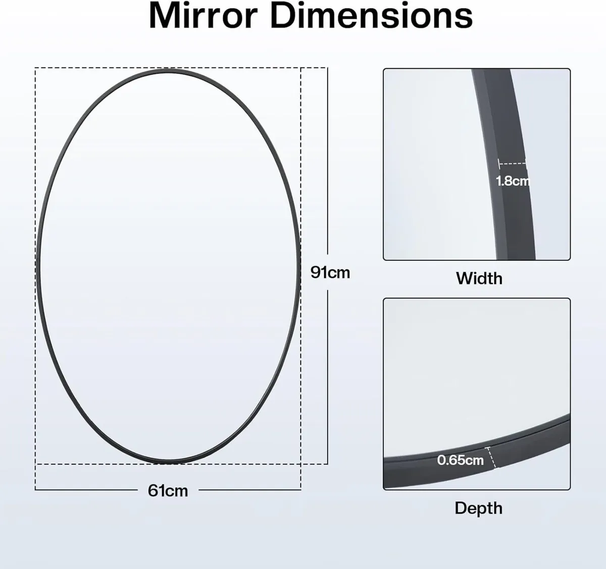 Oval Wall Mirror 61x91 cm Black Wall-Mounted - Image 2