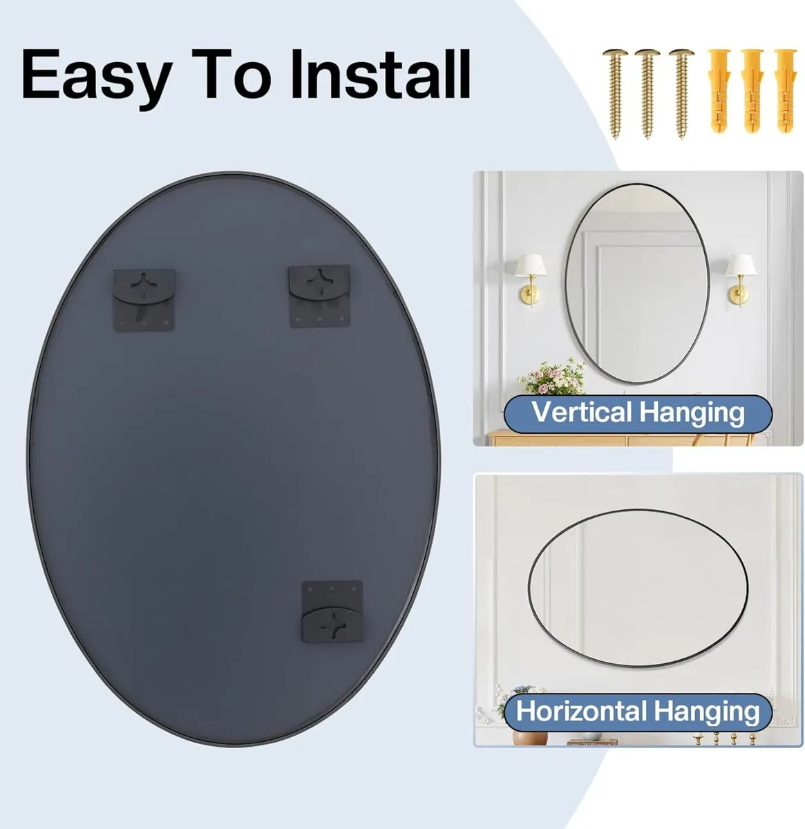 Oval Wall Mirror 61x91 cm Black Wall-Mounted - Image 3