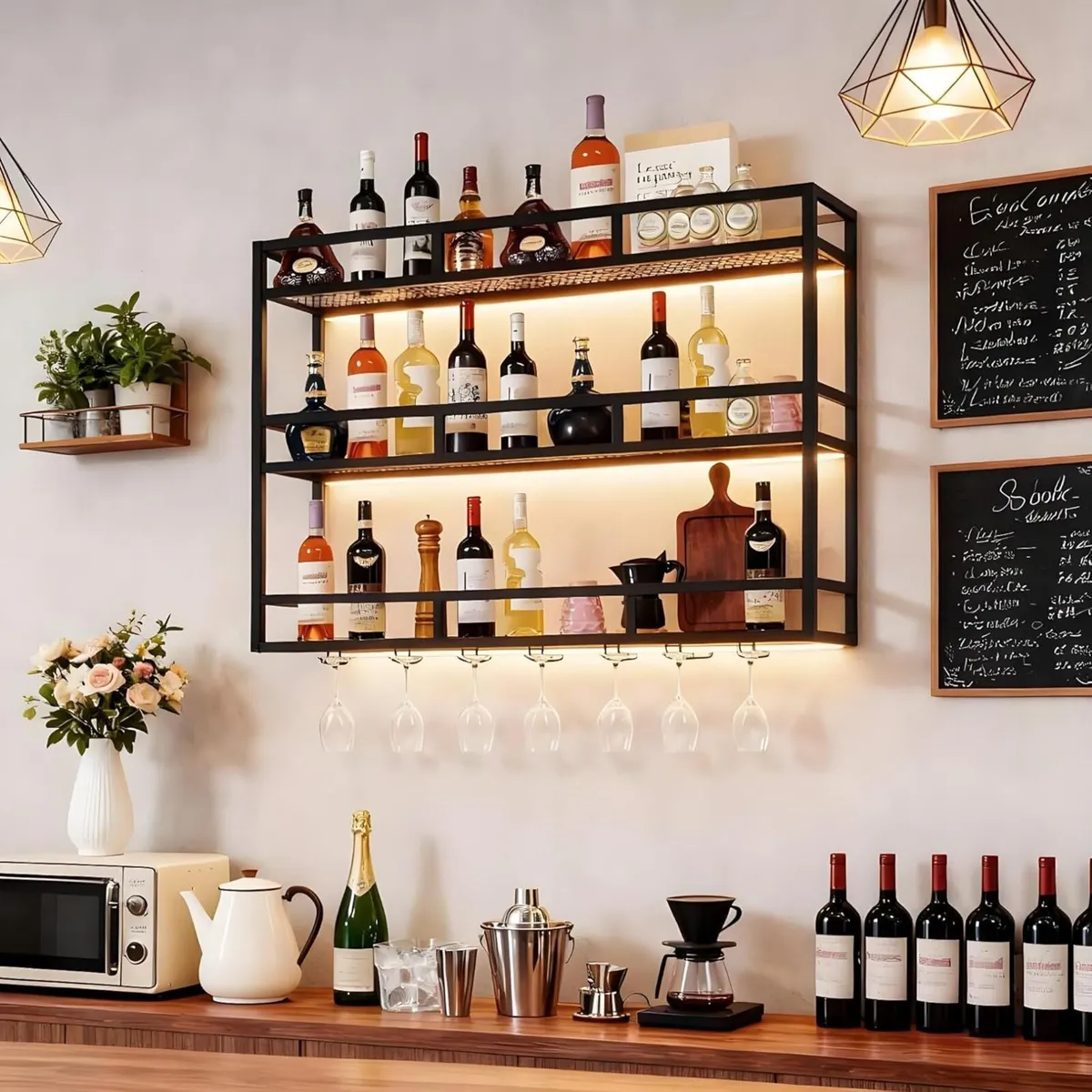 100 cm Modern LED Wine Rack Wall Mounted with - Image 2