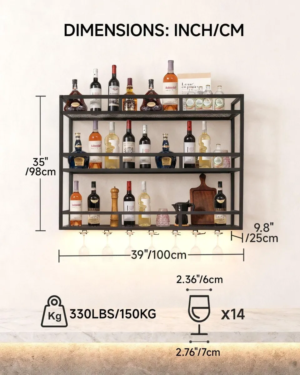 100 cm Modern LED Wine Rack Wall Mounted with - Image 3