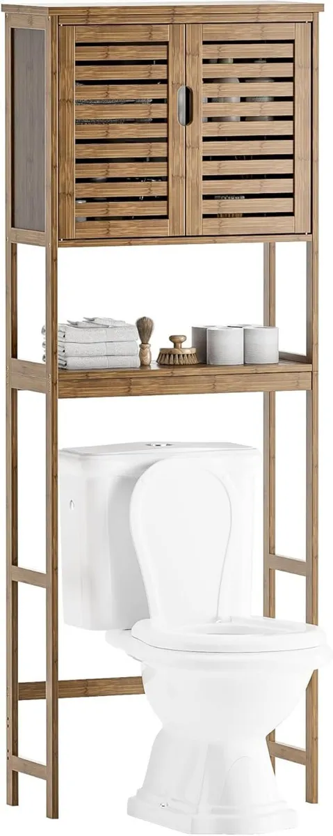 Bathroom Storage Shelf with Cabinet Bamboo - Image 1