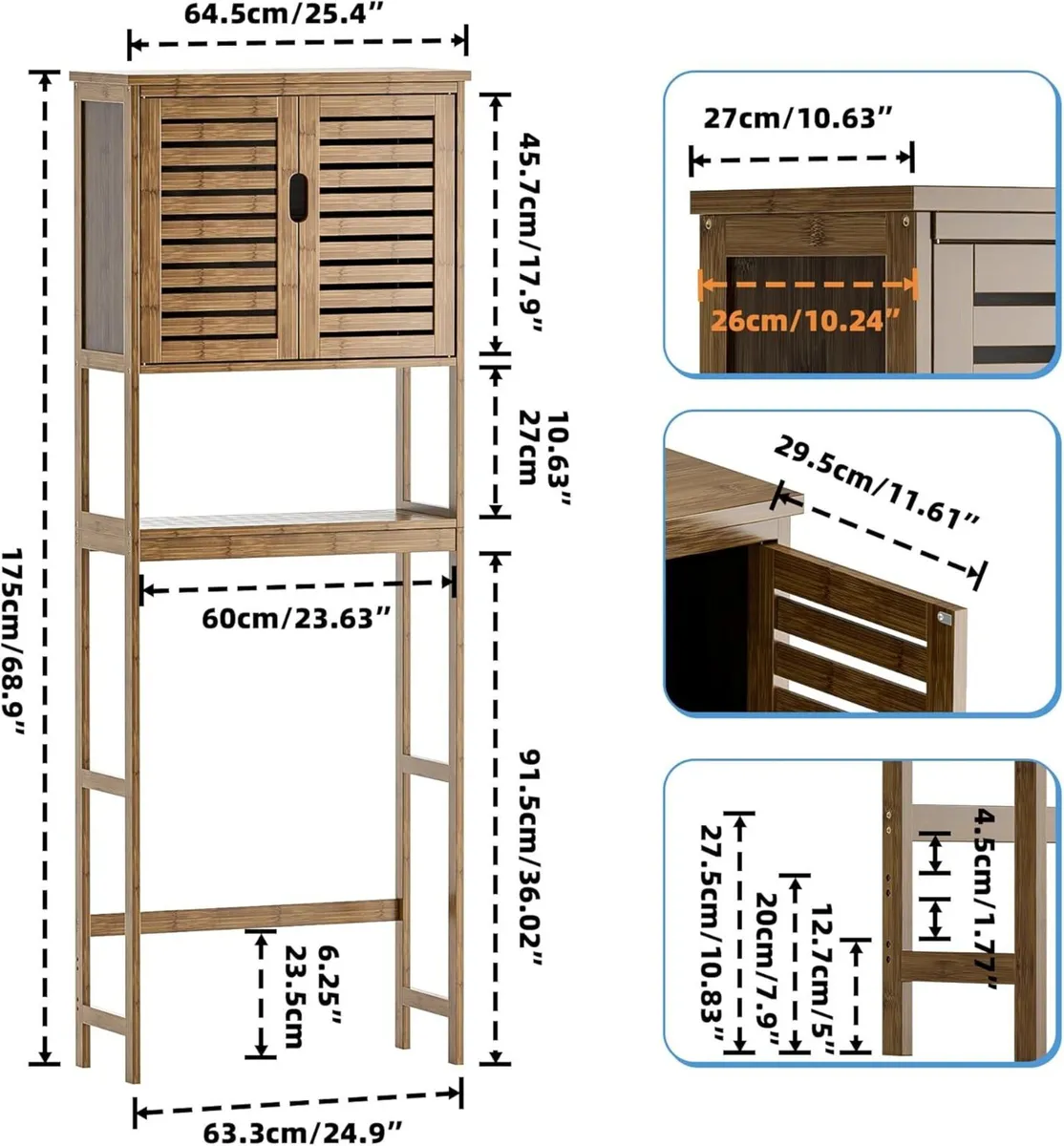 Bathroom Storage Shelf with Cabinet Bamboo - Image 3