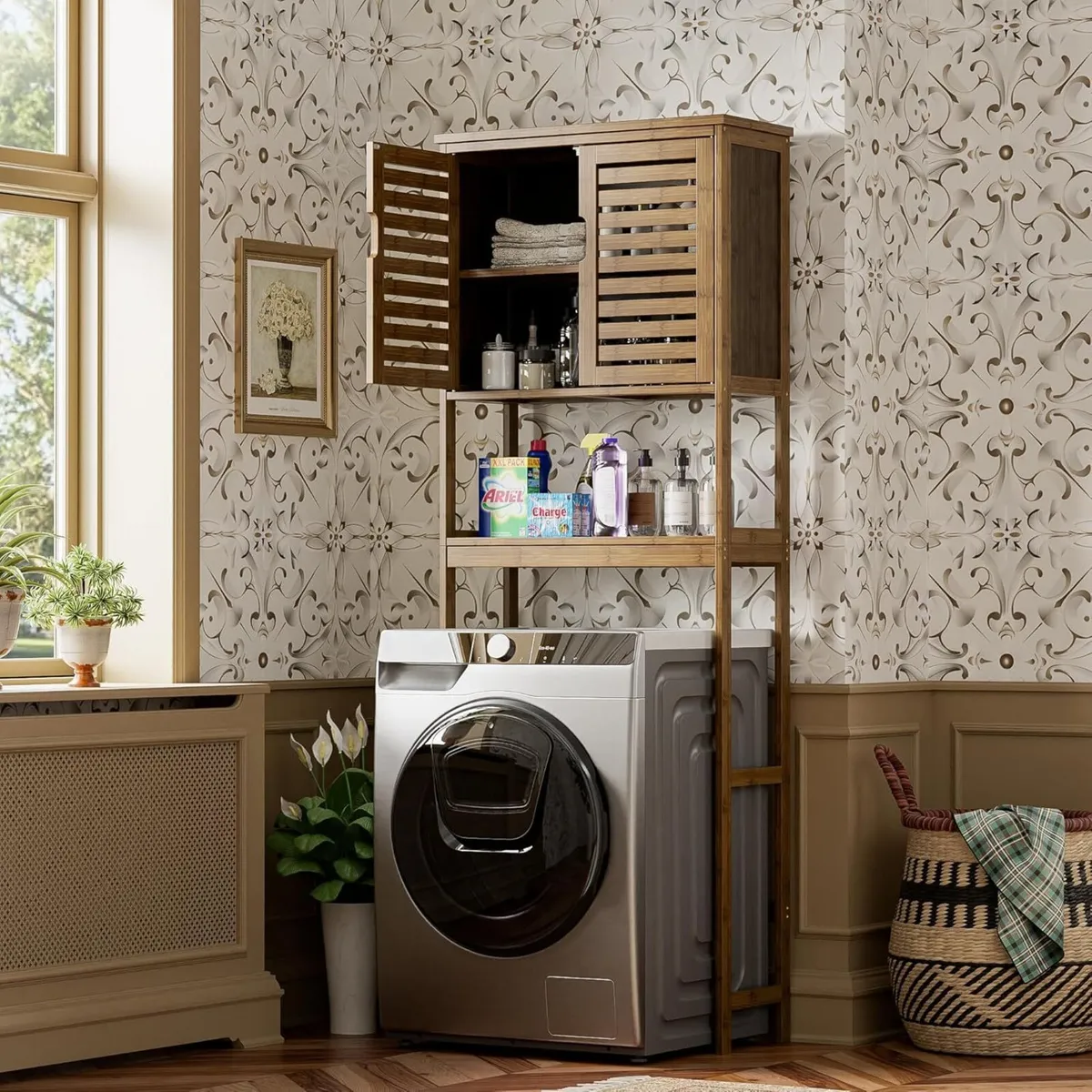 Bathroom Storage Shelf with Cabinet Bamboo - Image 4
