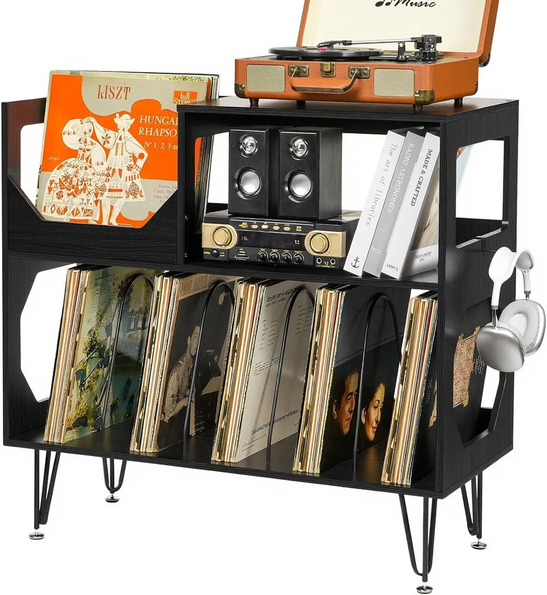 Large Rustic Record Player Stand 2 Tier Table - Image 1