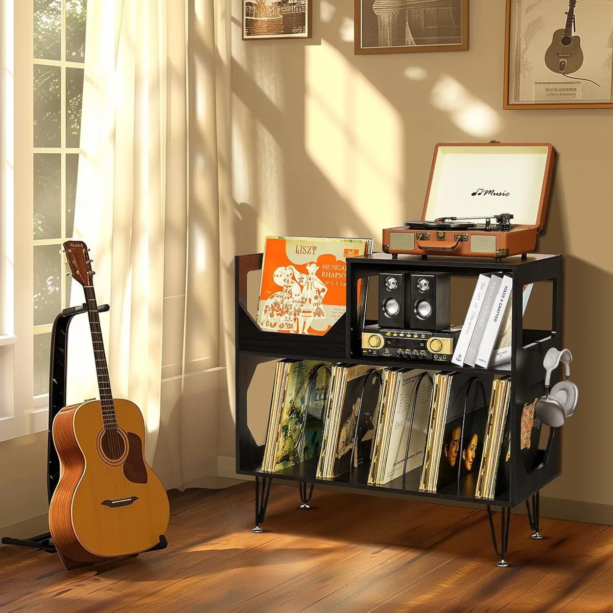 Large Rustic Record Player Stand 2 Tier Table - Image 2