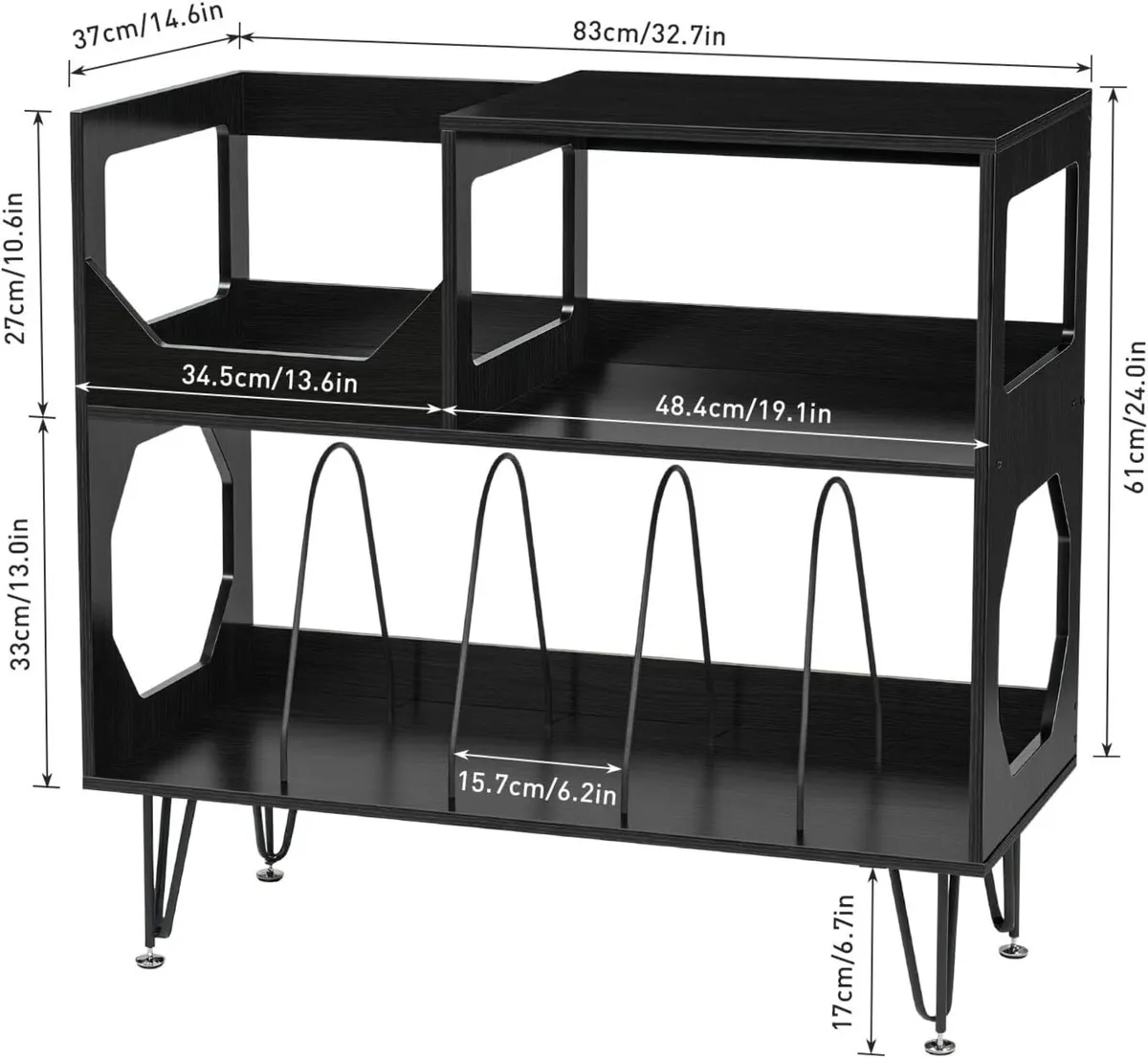 Large Rustic Record Player Stand 2 Tier Table - Image 3