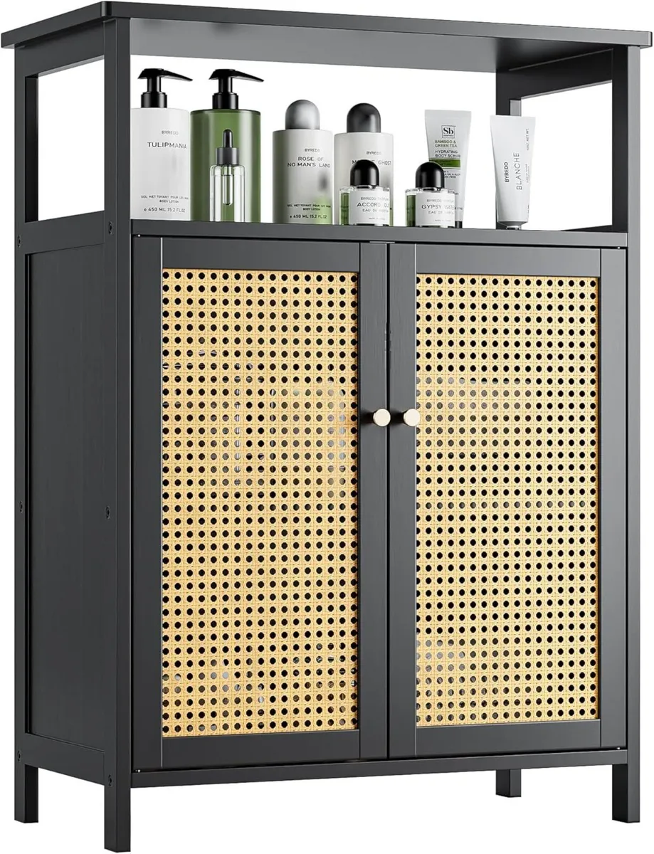 Bamboo Floor Rattan Cabinet Bathroom Storage - Image 1