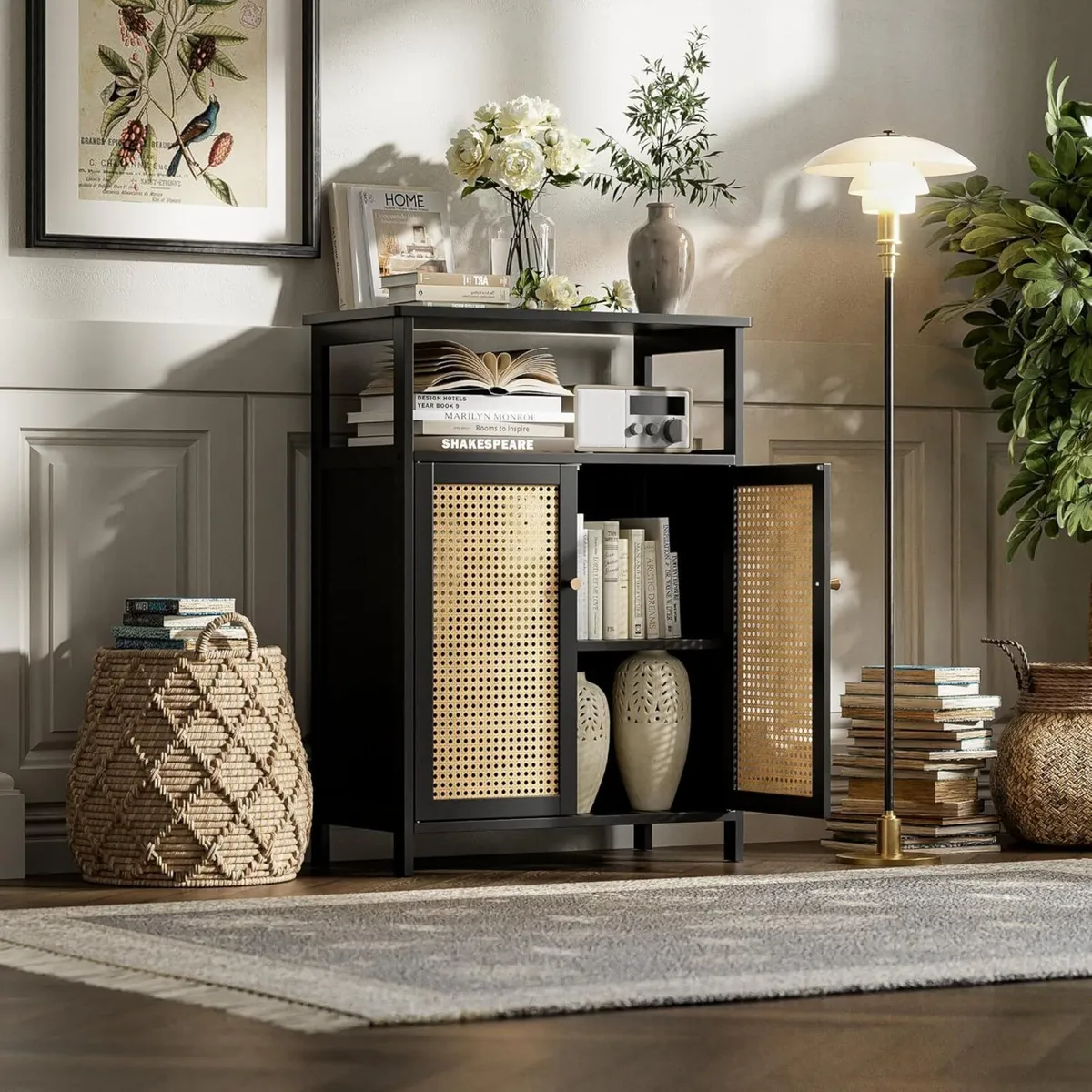 Bamboo Floor Rattan Cabinet Bathroom Storage - Image 4